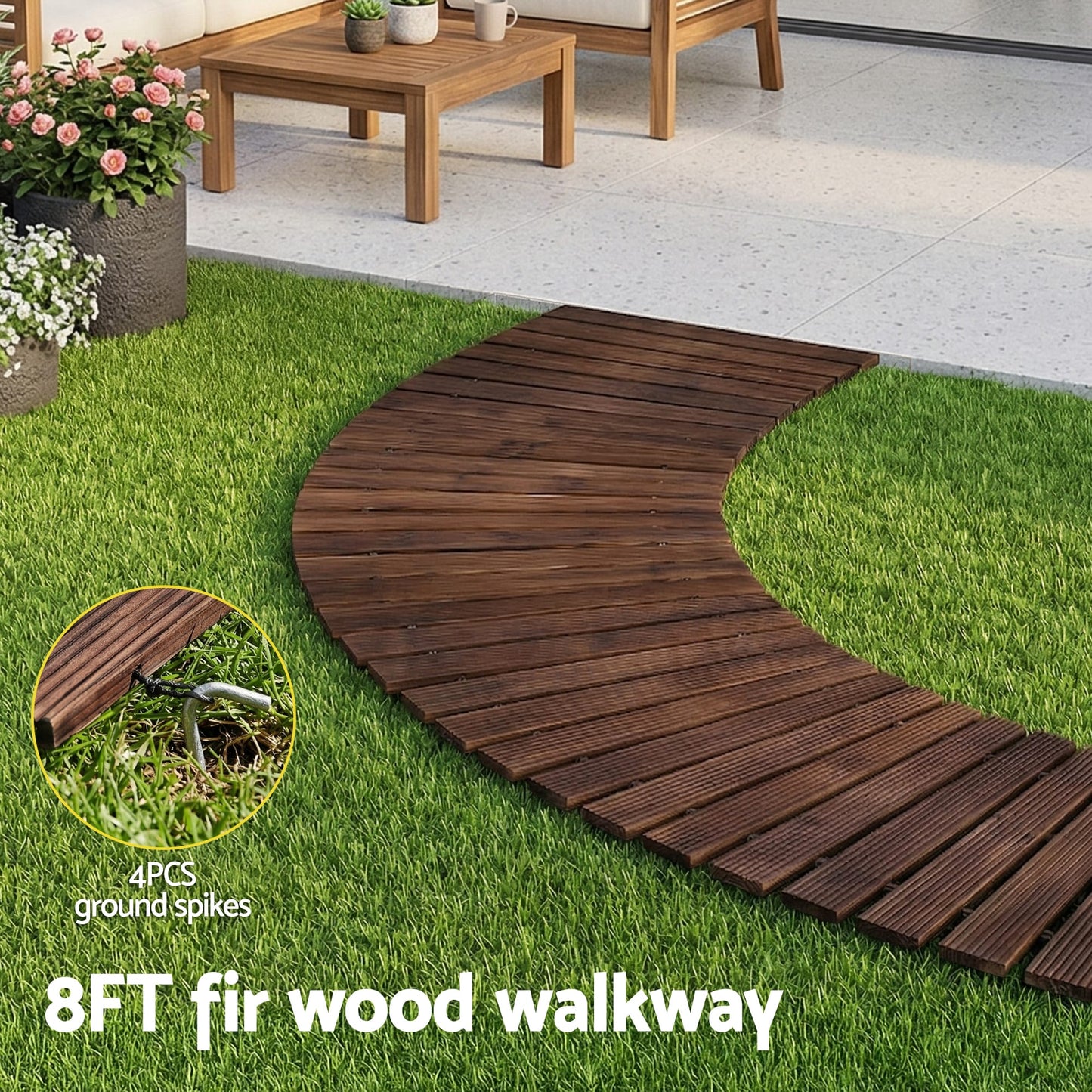 Alona.com.au Home & Garden > Decor > Garden Ornaments Gardeon 8FT Wooden Garden Pathway Roll-Out Curved Walkway Outdoor Backyard Charcoal Brown