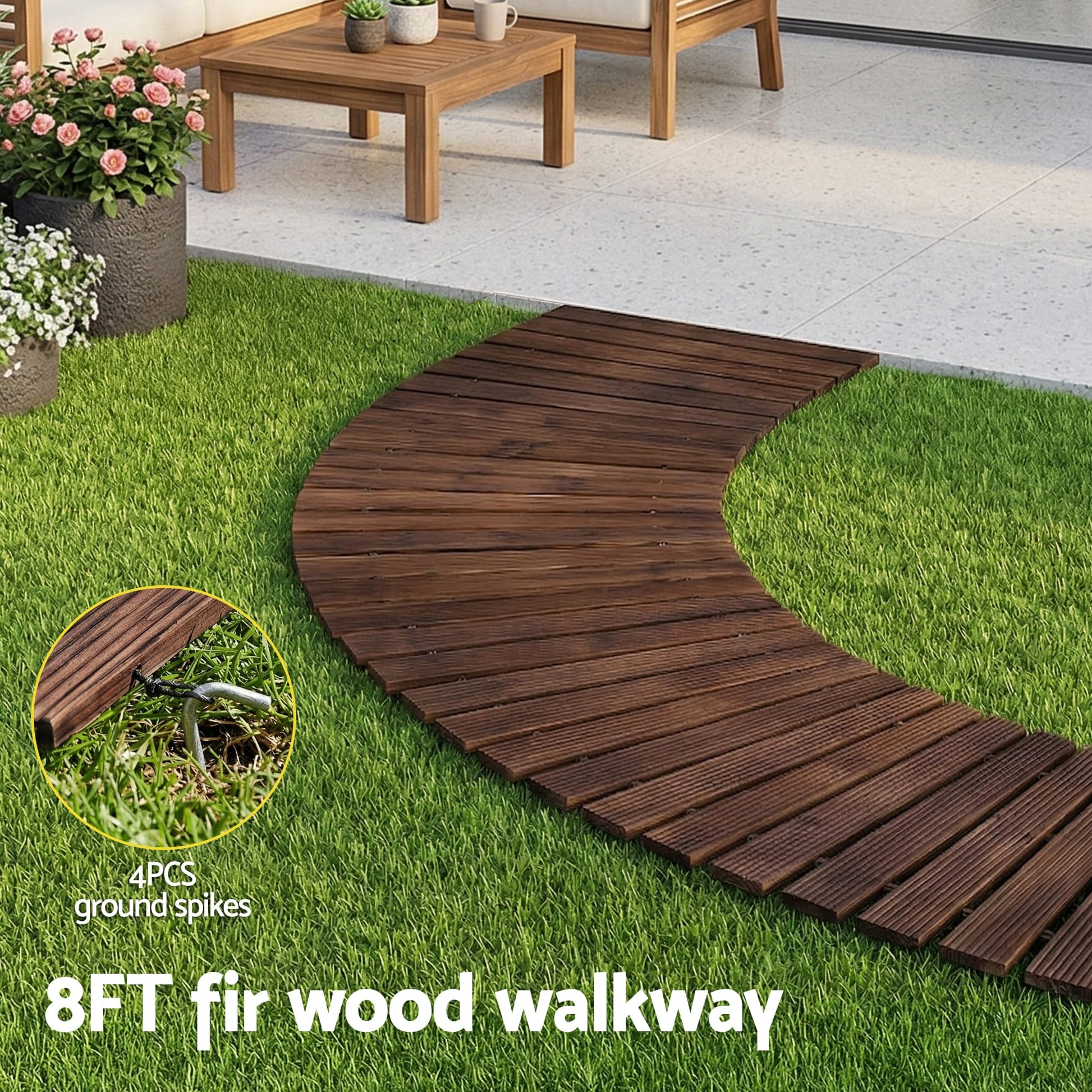 Alona.com.au Home & Garden > Decor > Garden Ornaments Gardeon 8FT Wooden Garden Pathway Roll-Out Curved Walkway Outdoor Backyard Charcoal Brown