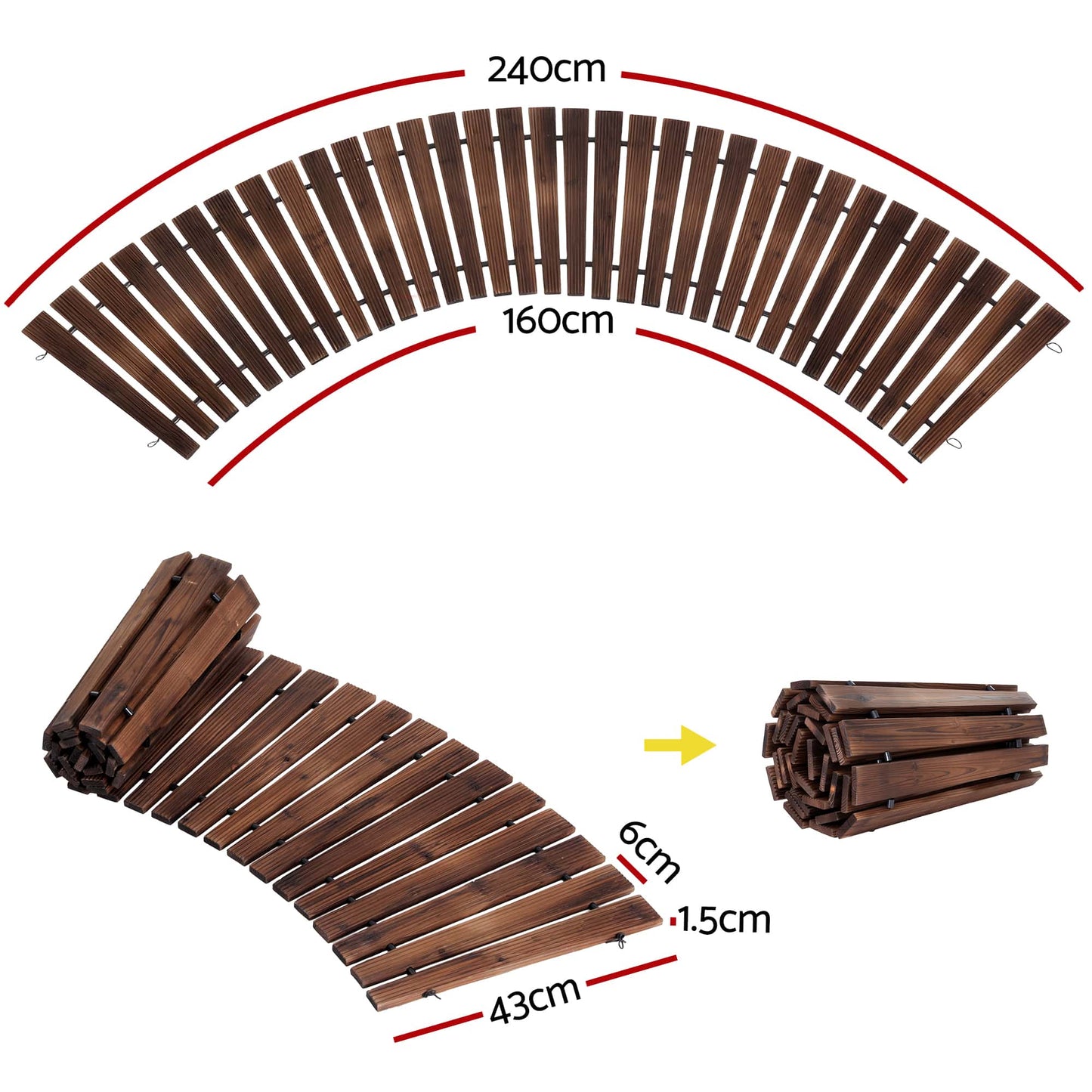 Alona.com.au Home & Garden > Decor > Garden Ornaments Gardeon 8FT Wooden Garden Pathway Roll-Out Curved Walkway Outdoor Backyard Charcoal Brown