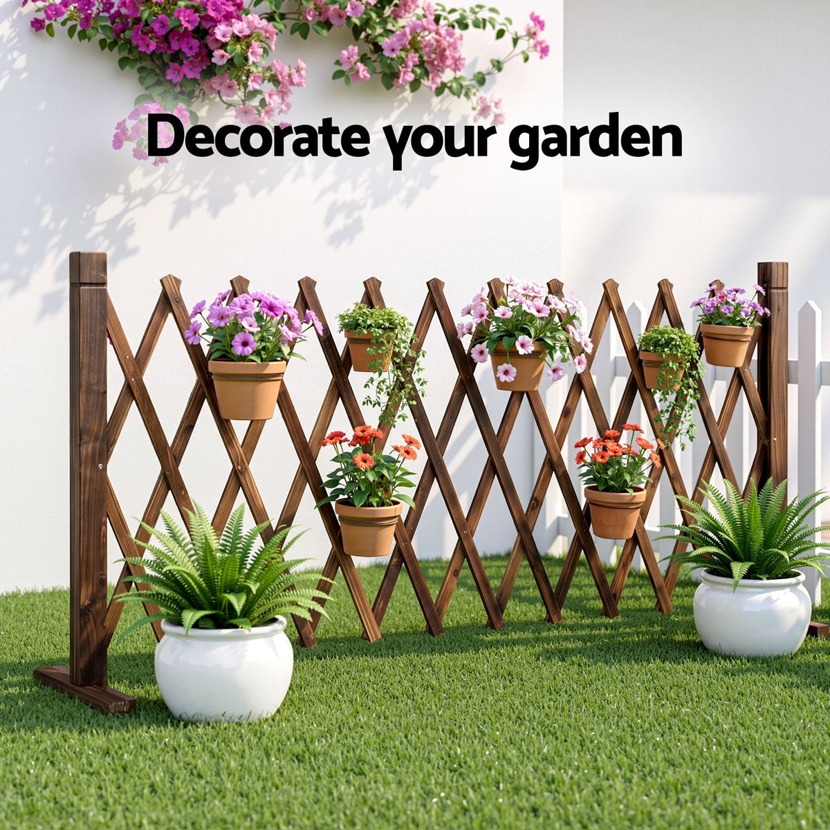 Alona.com.au Home & Garden > Decor > Garden Ornaments Gardeon Garden Fences Expandable Wooden Trellis Fence Plant Frame 200cm Brown