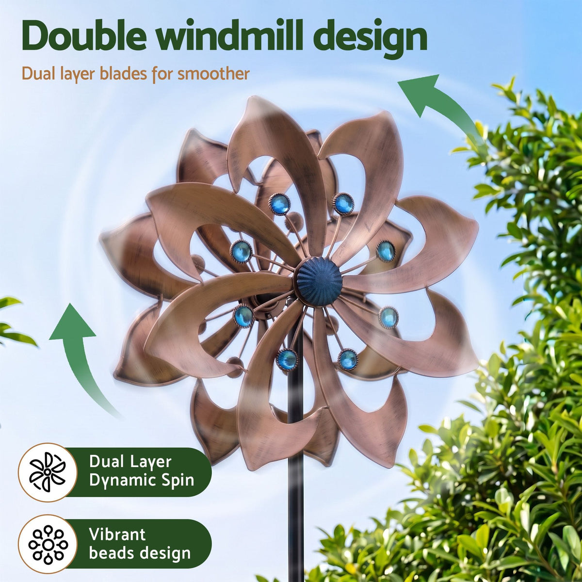 Alona.com.au Home & Garden > Decor > Garden Ornaments Gardeon Garden Windmill Double Layer Metal Wind Spinner 190cm Bronze
