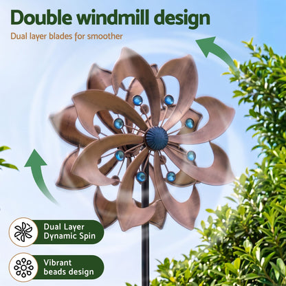 Alona.com.au Home & Garden > Decor > Garden Ornaments Gardeon Garden Windmill Double Layer Metal Wind Spinner 190cm Bronze