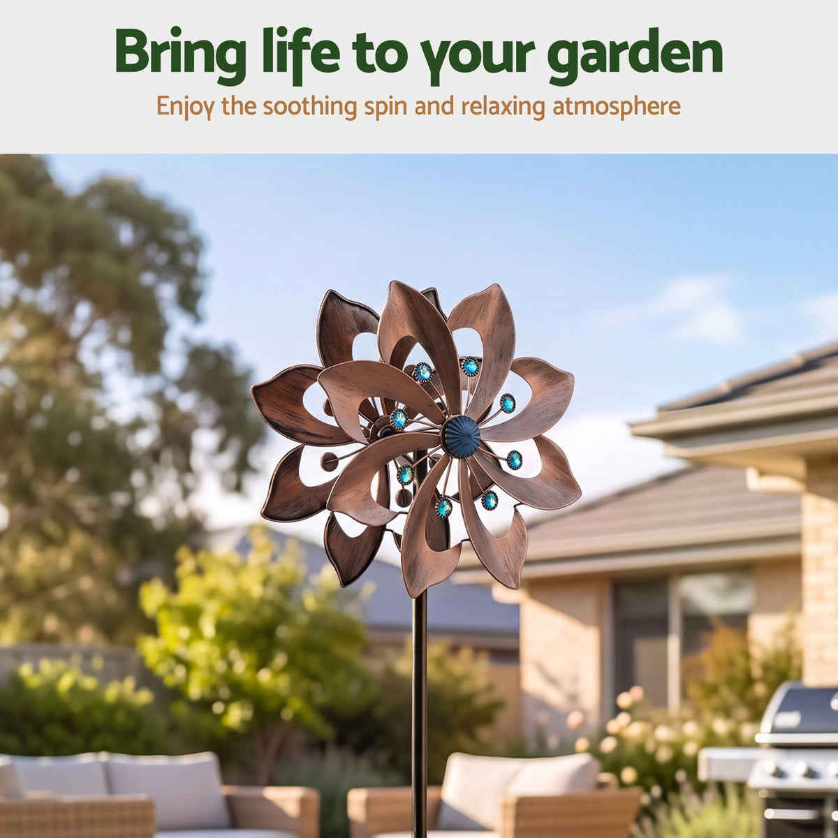Alona.com.au Home & Garden > Decor > Garden Ornaments Gardeon Garden Windmill Double Layer Metal Wind Spinner 190cm Bronze