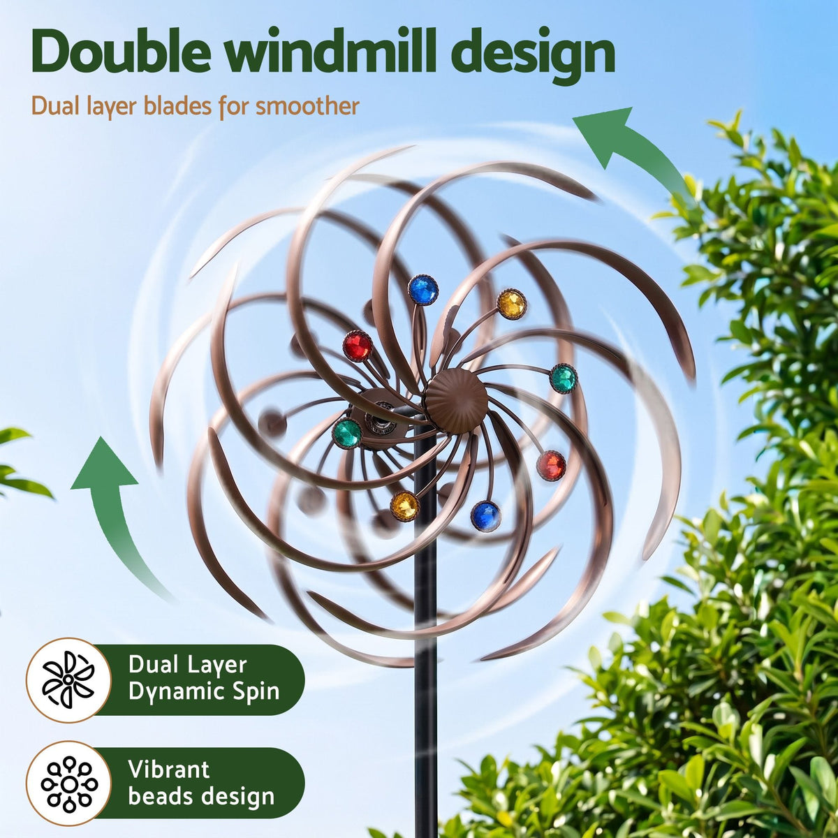 Alona.com.au Home & Garden > Decor > Garden Ornaments Gardeon Garden Windmill Metal Wind Spinner Double Layer 190cm Bronze