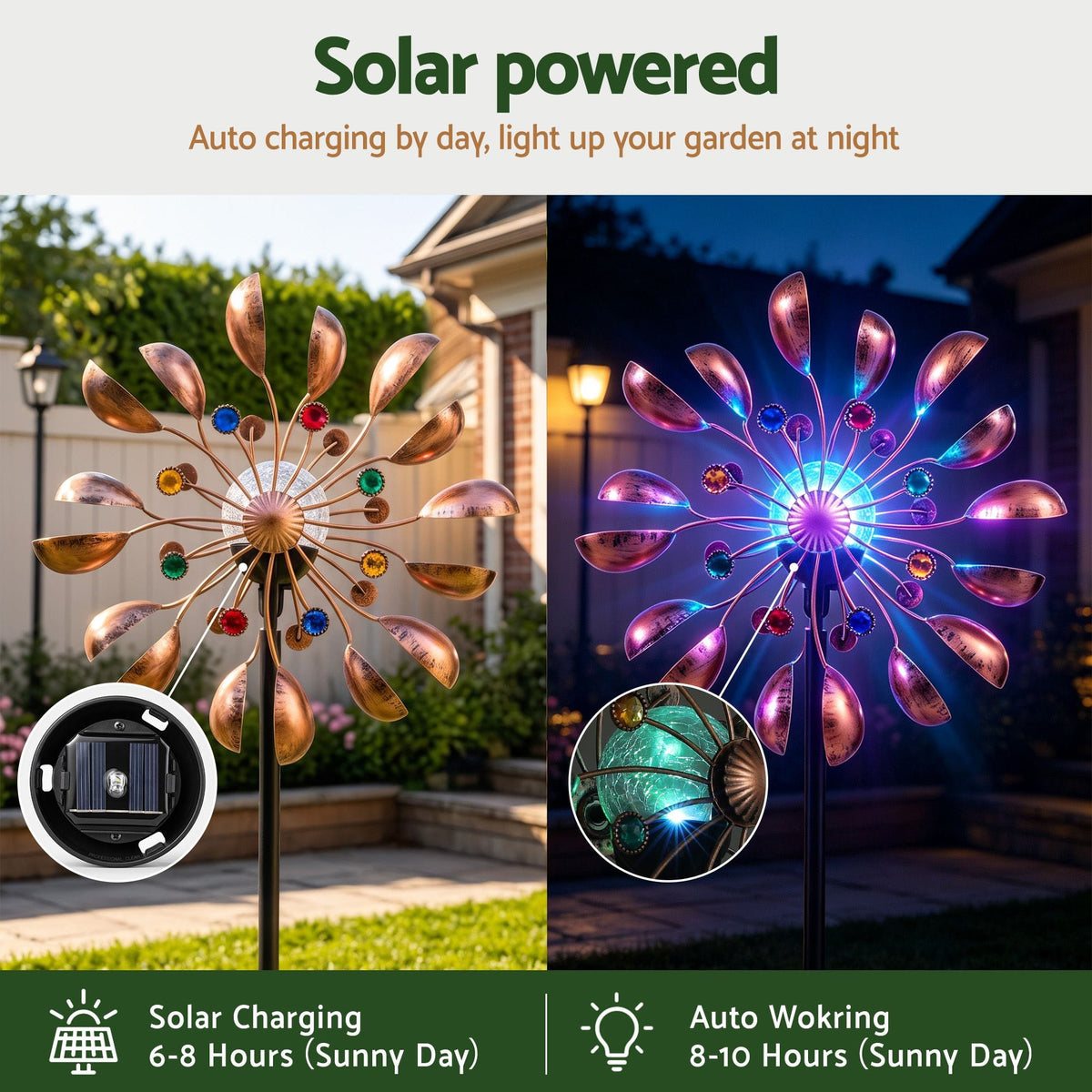 Alona.com.au Home & Garden > Decor > Garden Ornaments Gardeon Garden Windmill Metal Wind Spinner Solar Light Outdoor 190cmr Bronze
