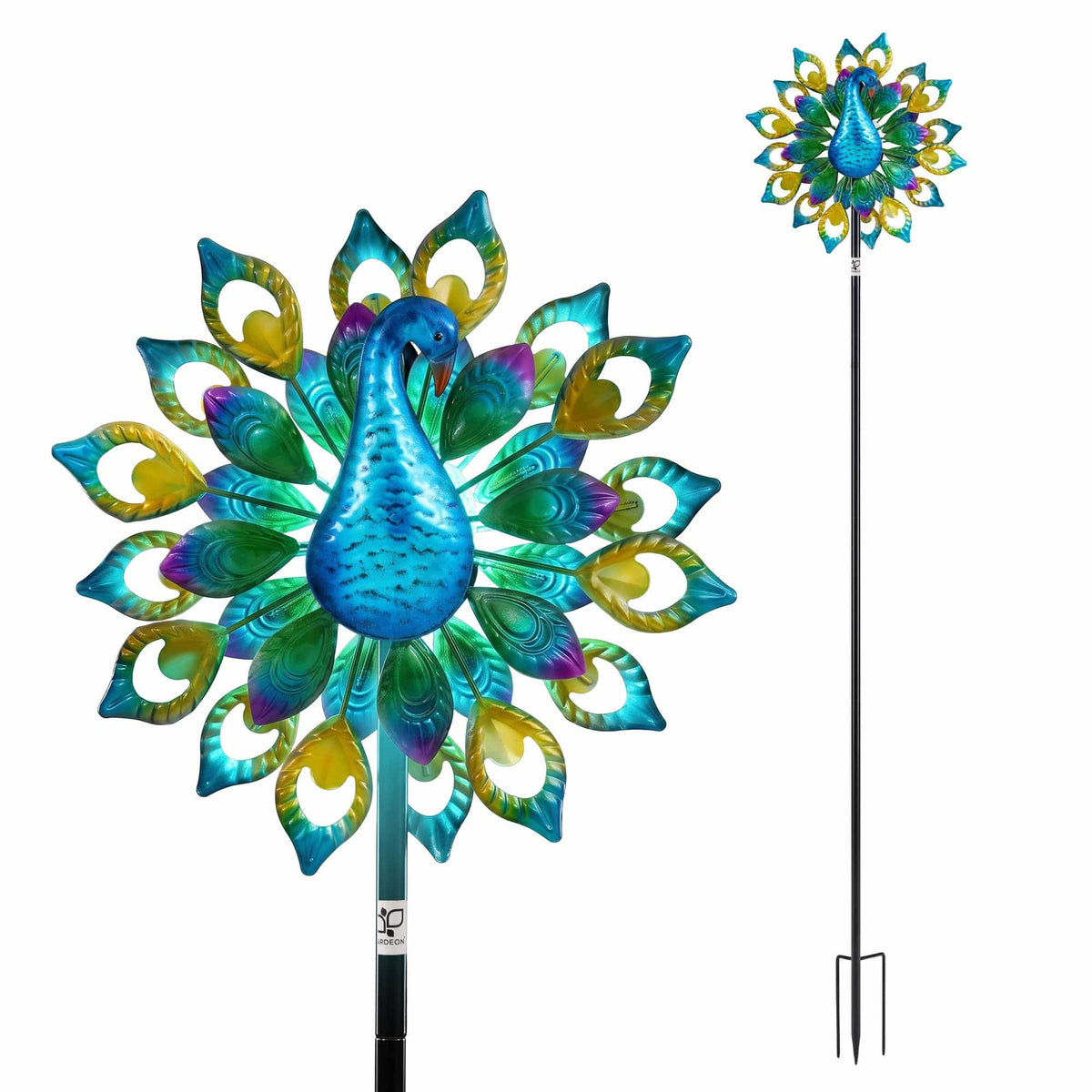 Alona.com.au Home & Garden > Decor > Garden Ornaments Gardeon Garden Windmill Solar Light Colorful Peacock Metal Spinner 190cm