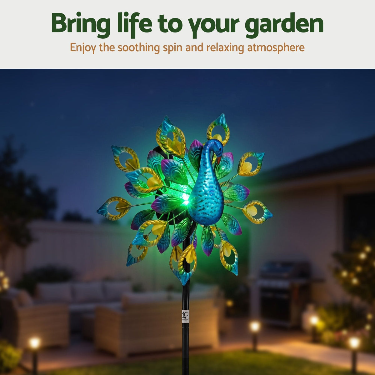 Alona.com.au Home & Garden > Decor > Garden Ornaments Gardeon Garden Windmill Solar Light Colorful Peacock Metal Spinner 190cm