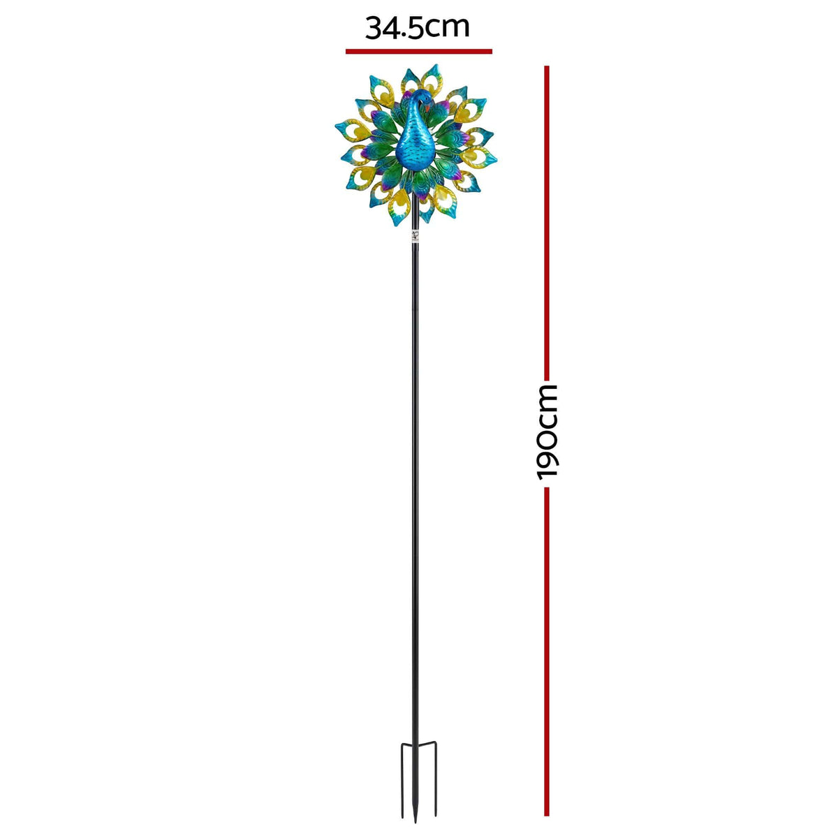 Alona.com.au Home & Garden > Decor > Garden Ornaments Gardeon Garden Windmill Solar Light Colorful Peacock Metal Spinner 190cm