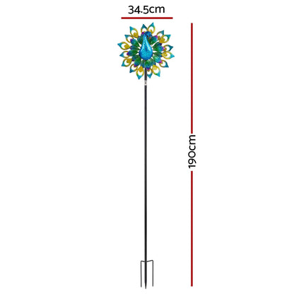 Alona.com.au Home & Garden > Decor > Garden Ornaments Gardeon Garden Windmill Solar Light Colorful Peacock Metal Spinner 190cm