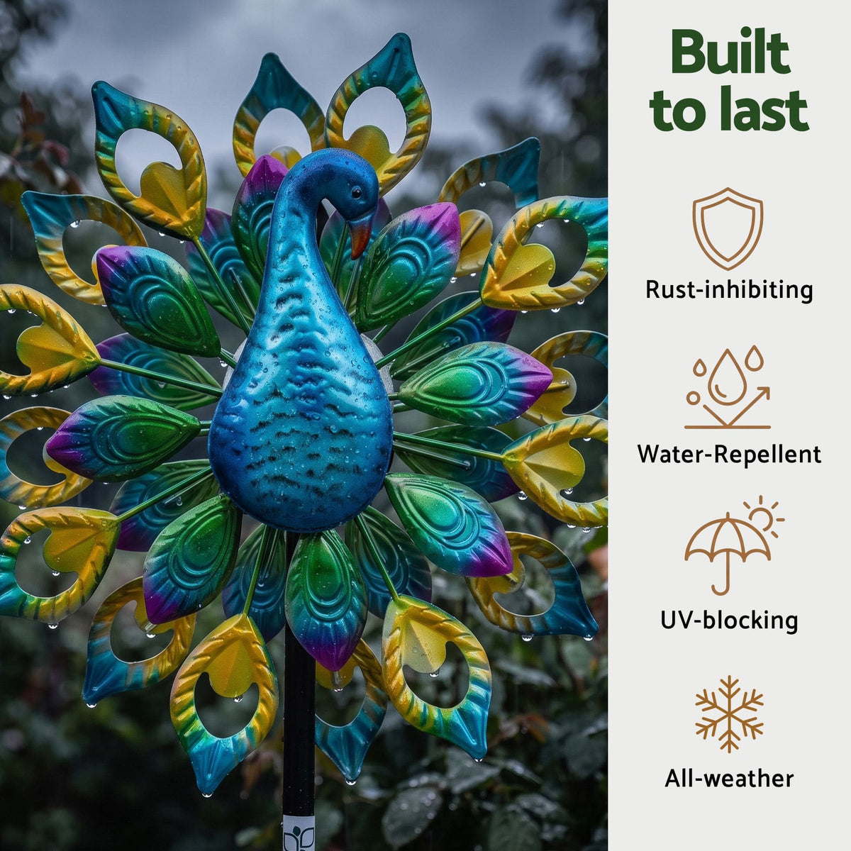 Alona.com.au Home & Garden > Decor > Garden Ornaments Gardeon Garden Windmill Solar Light Colorful Peacock Metal Spinner 190cm