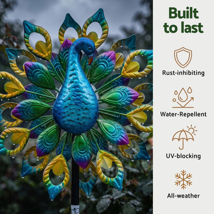 Alona.com.au Home & Garden > Decor > Garden Ornaments Gardeon Garden Windmill Solar Light Colorful Peacock Metal Spinner 190cm