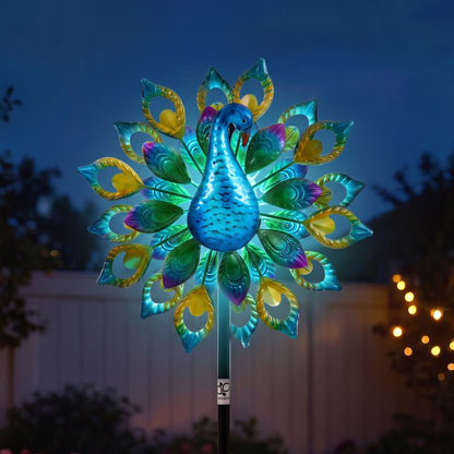 Alona.com.au Home & Garden > Decor > Garden Ornaments Gardeon Garden Windmill Solar Light Colorful Peacock Metal Spinner 190cm