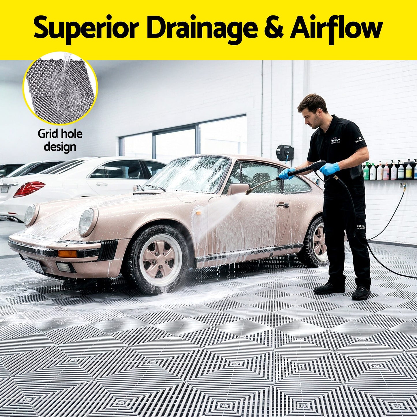 Alona.com.au Home & Garden > DIY > Flooring Giantz 20PCS Garage Floor Tiles Interlocking Drainage Non-Slip Tiles Heavy Duty for Workshop Grey