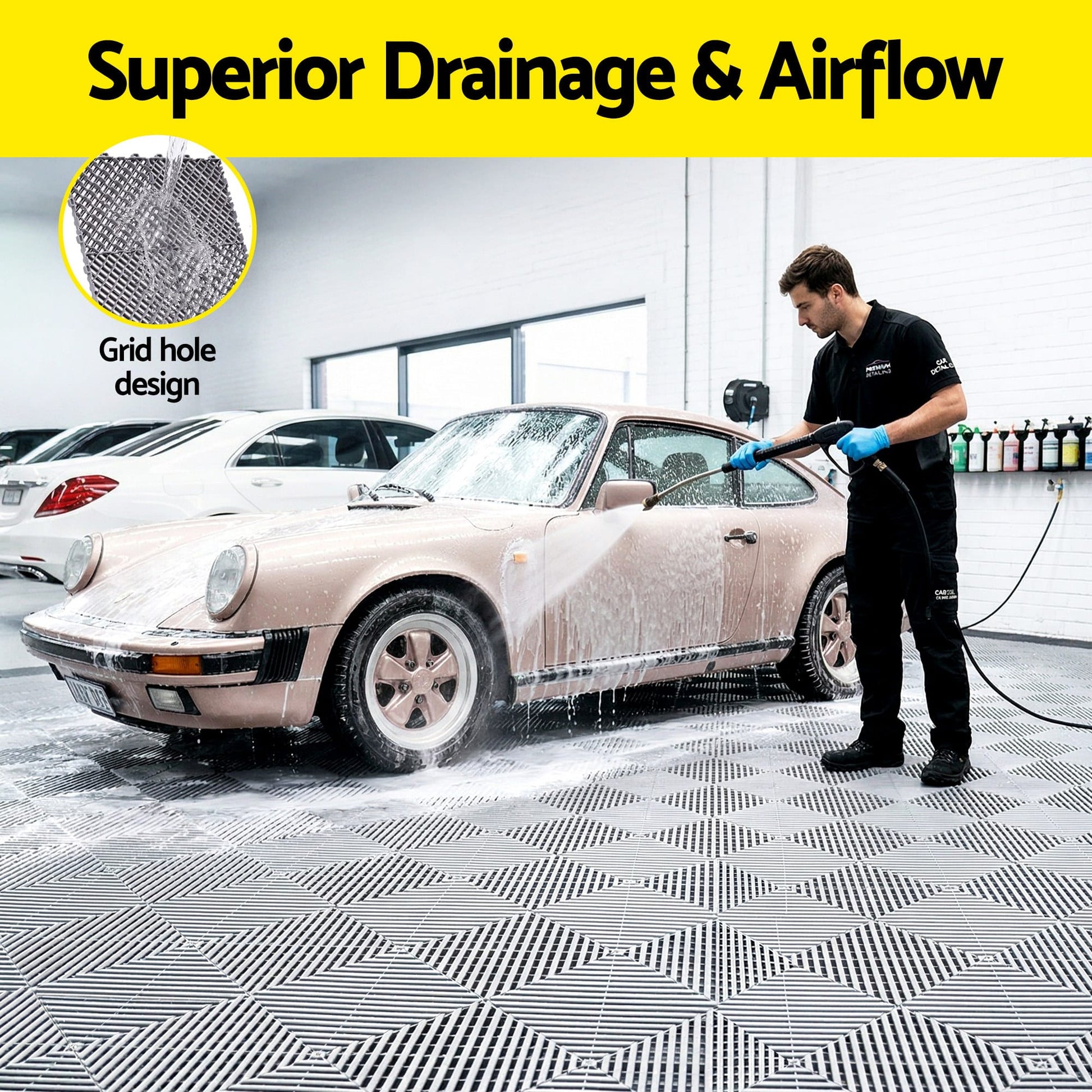 Alona.com.au Home & Garden > DIY > Flooring Giantz 20PCS Garage Floor Tiles Interlocking Drainage Non-Slip Tiles Heavy Duty for Workshop Grey