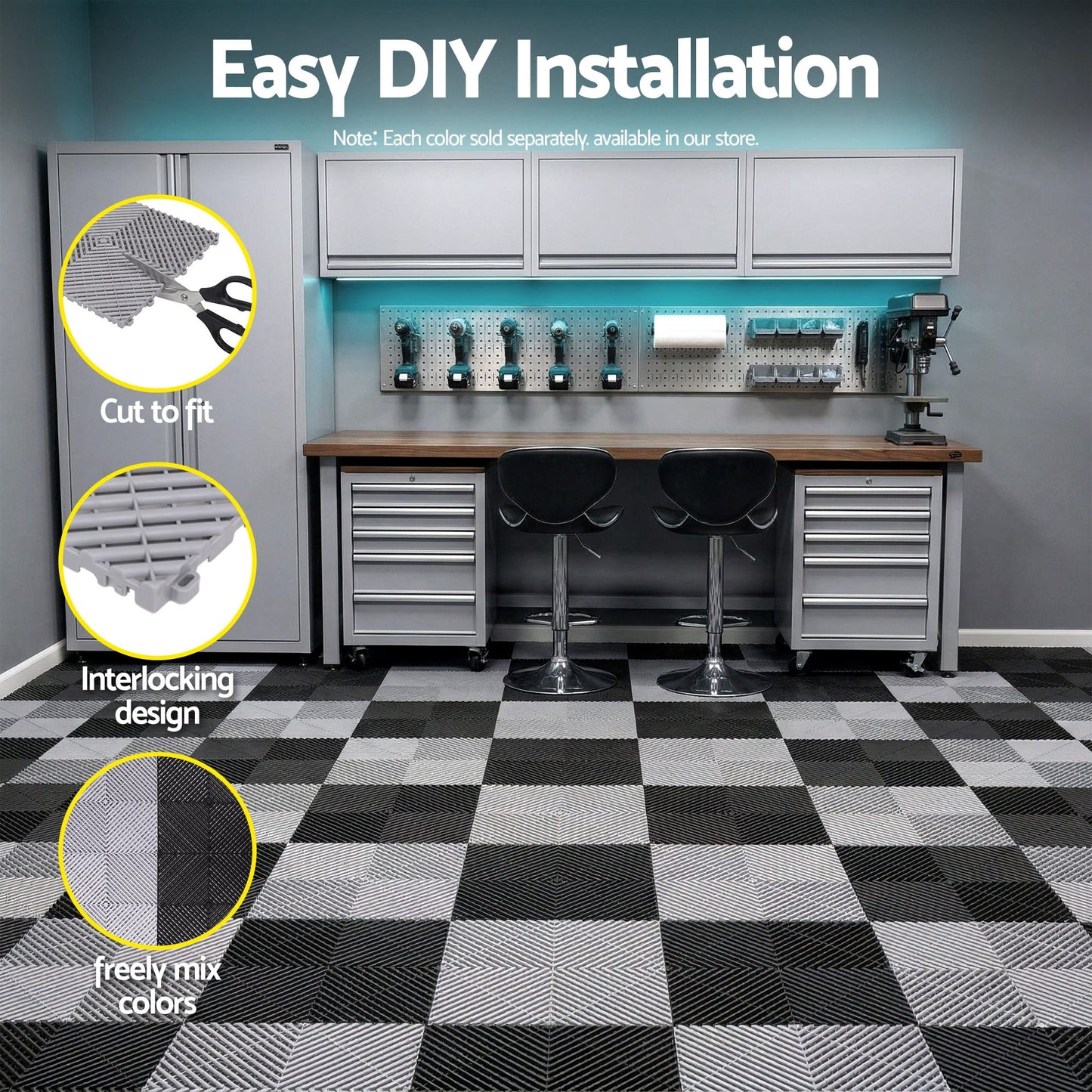 Alona.com.au Home & Garden > DIY > Flooring Giantz 20PCS Garage Floor Tiles Interlocking Drainage Non-Slip Tiles Heavy Duty for Workshop Grey