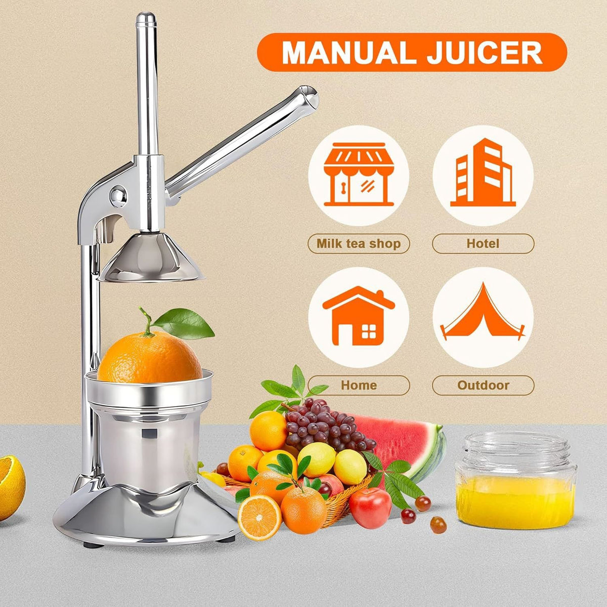 Alona.com.au Home & Garden > DIY > Kitchen & Bathroom DIY Manual Juicer Press | Stainless Steel, Commercial Grade & Easy to Clean, Hand Press for Citrus/Orange, Professional Fruit Squeezer, Silver
