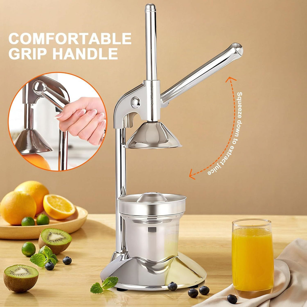 Alona.com.au Home & Garden > DIY > Kitchen & Bathroom DIY Manual Juicer Press | Stainless Steel, Commercial Grade & Easy to Clean, Hand Press for Citrus/Orange, Professional Fruit Squeezer, Silver
