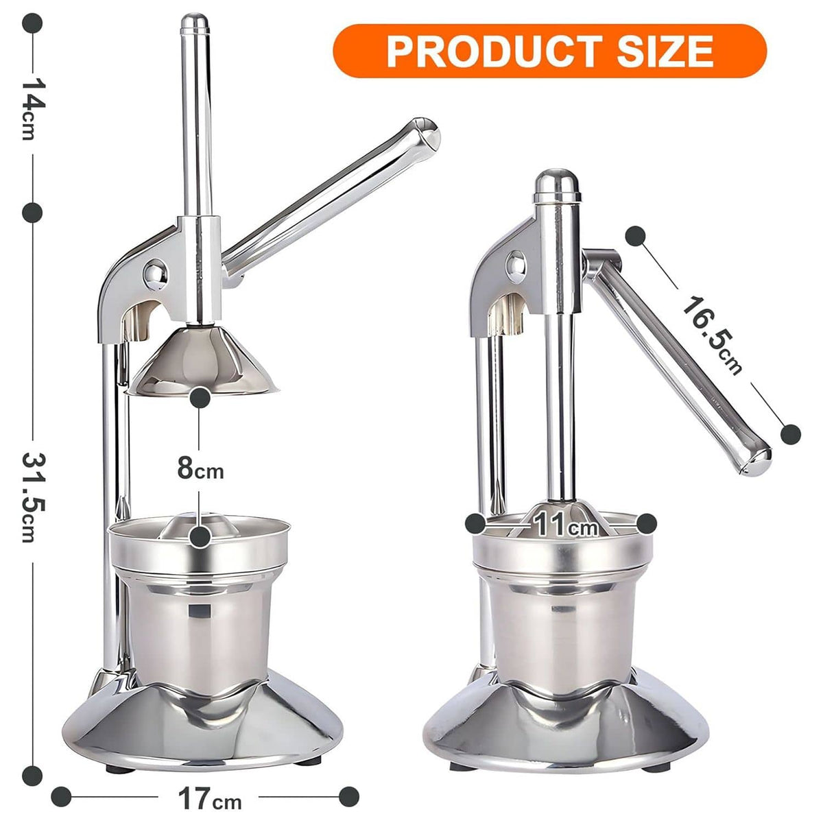 Alona.com.au Home & Garden > DIY > Kitchen & Bathroom DIY Manual Juicer Press | Stainless Steel, Commercial Grade & Easy to Clean, Hand Press for Citrus/Orange, Professional Fruit Squeezer, Silver