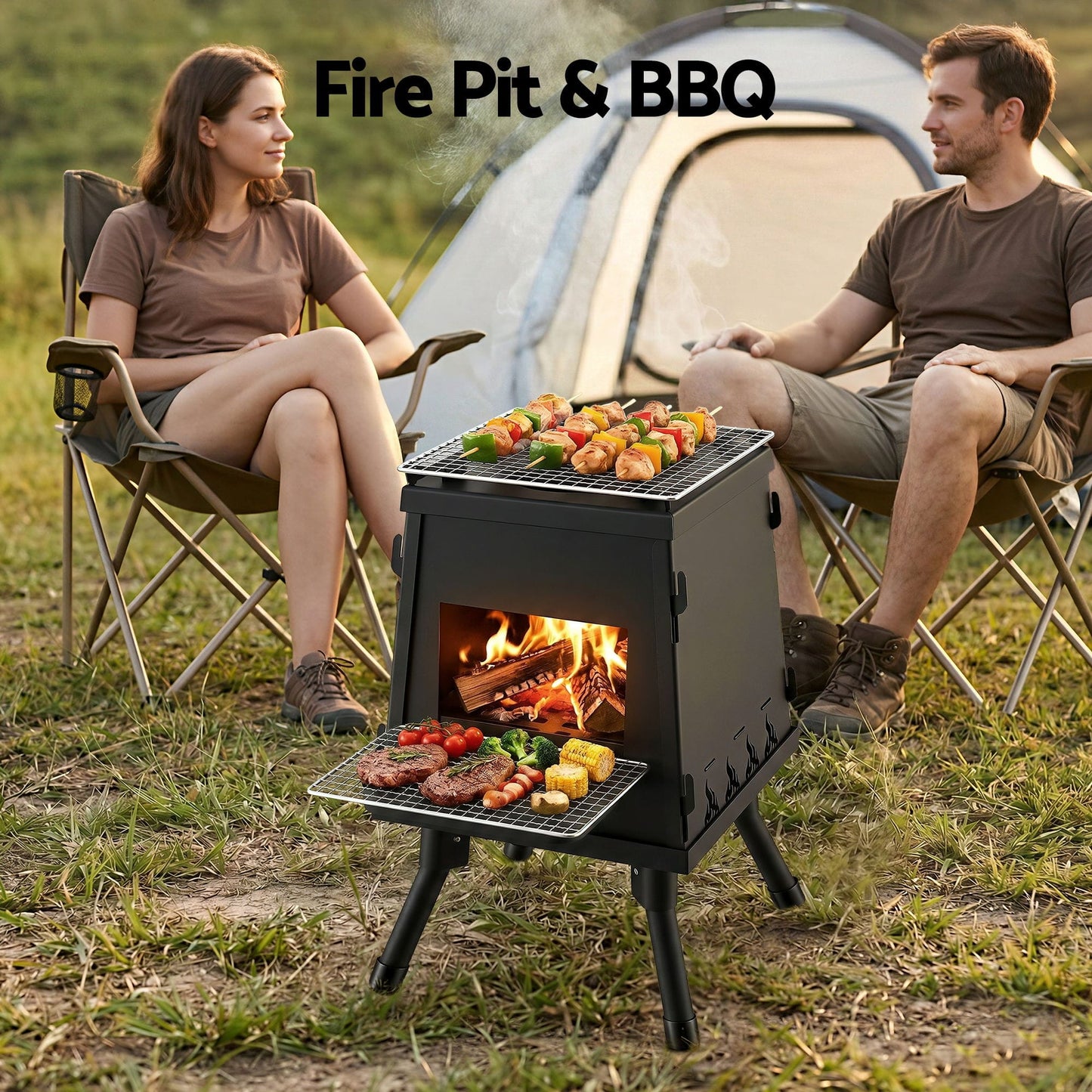 Alona.com.au Home & Garden > Firepits > Fire Pits Grillz Fire Pit BBQ Portable Outdoor Fireplace Metal Camping Stove for Boiling Water, BBQ, Picnics