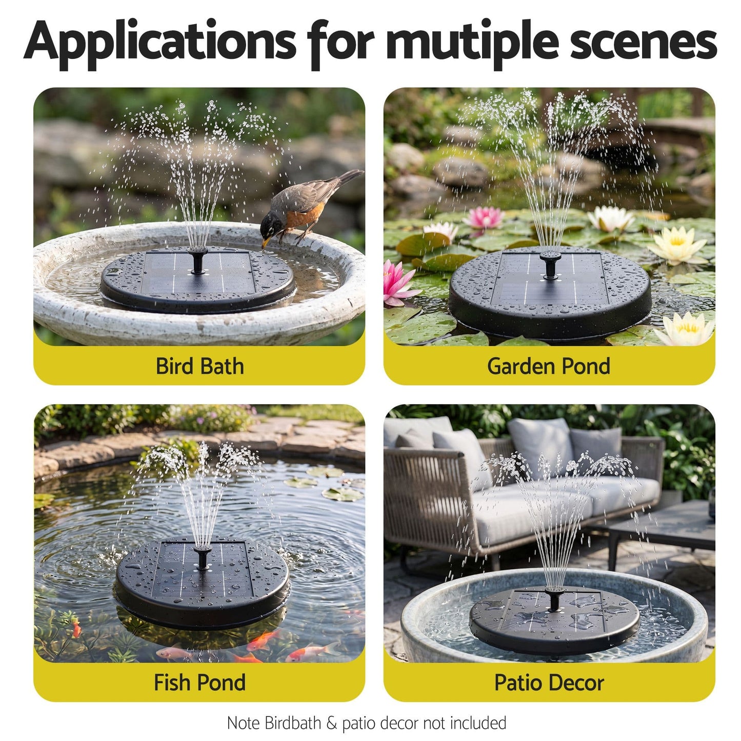 Alona.com.au Home & Garden > Fountains > Fountains & Ponds Gardeon Solar Fountain Pumps Bird Bath Battery Backup LED Remote Black 27cm