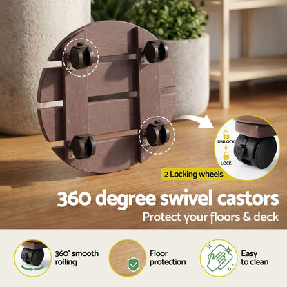 Alona.com.au Home & Garden > Garden Beds > Garden Beds & Planters Gardeon 2PC Plant Carts HDPE Plant Caddy With Lockable Wheels Rolling Brown