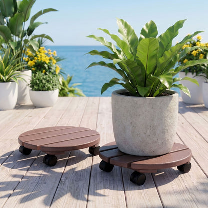 Alona.com.au Home & Garden > Garden Beds > Garden Beds & Planters Gardeon 2PC Plant Carts HDPE Plant Caddy With Lockable Wheels Rolling Brown