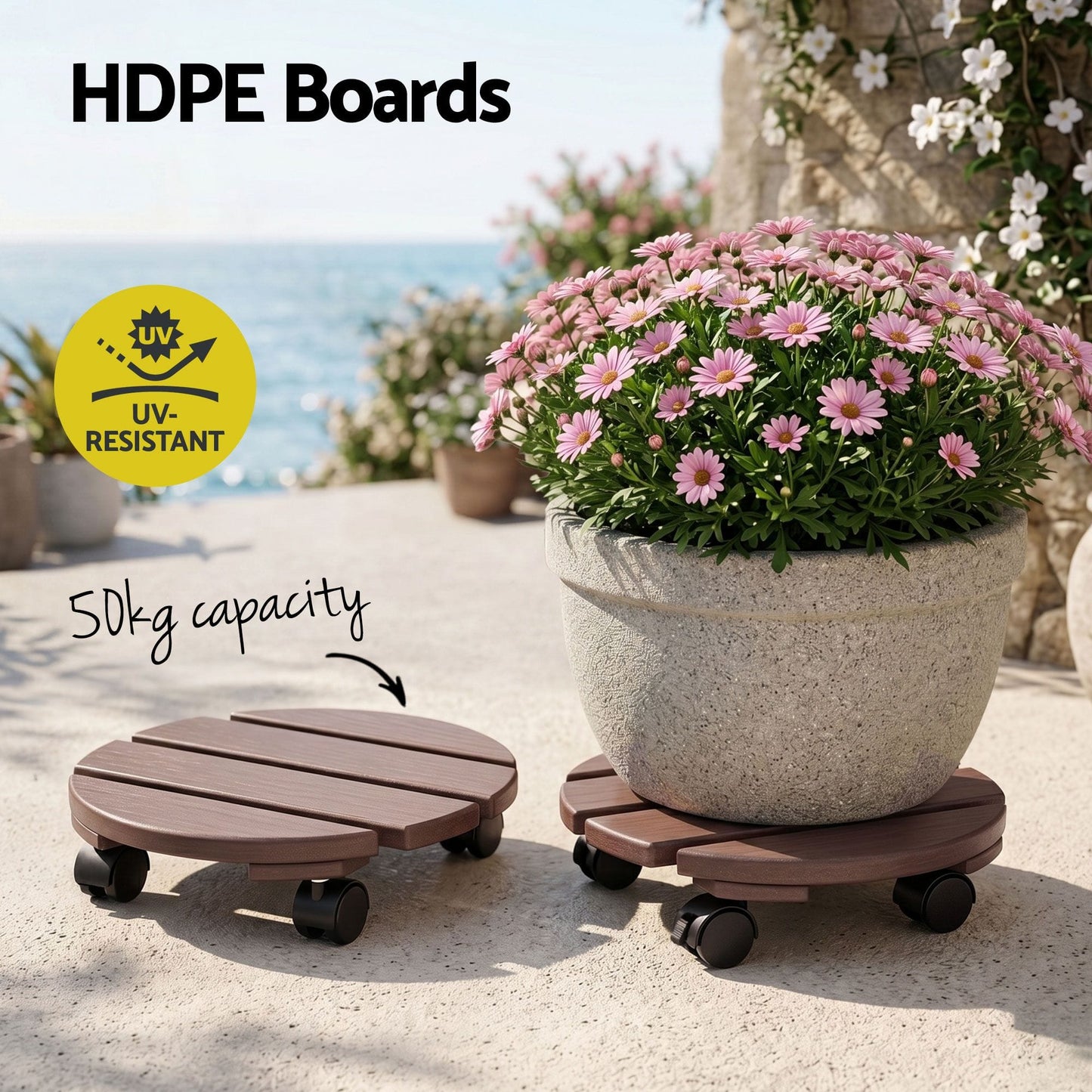 Alona.com.au Home & Garden > Garden Beds > Garden Beds & Planters Gardeon 2PC Plant Carts HDPE Plant Caddy With Lockable Wheels Rolling Brown