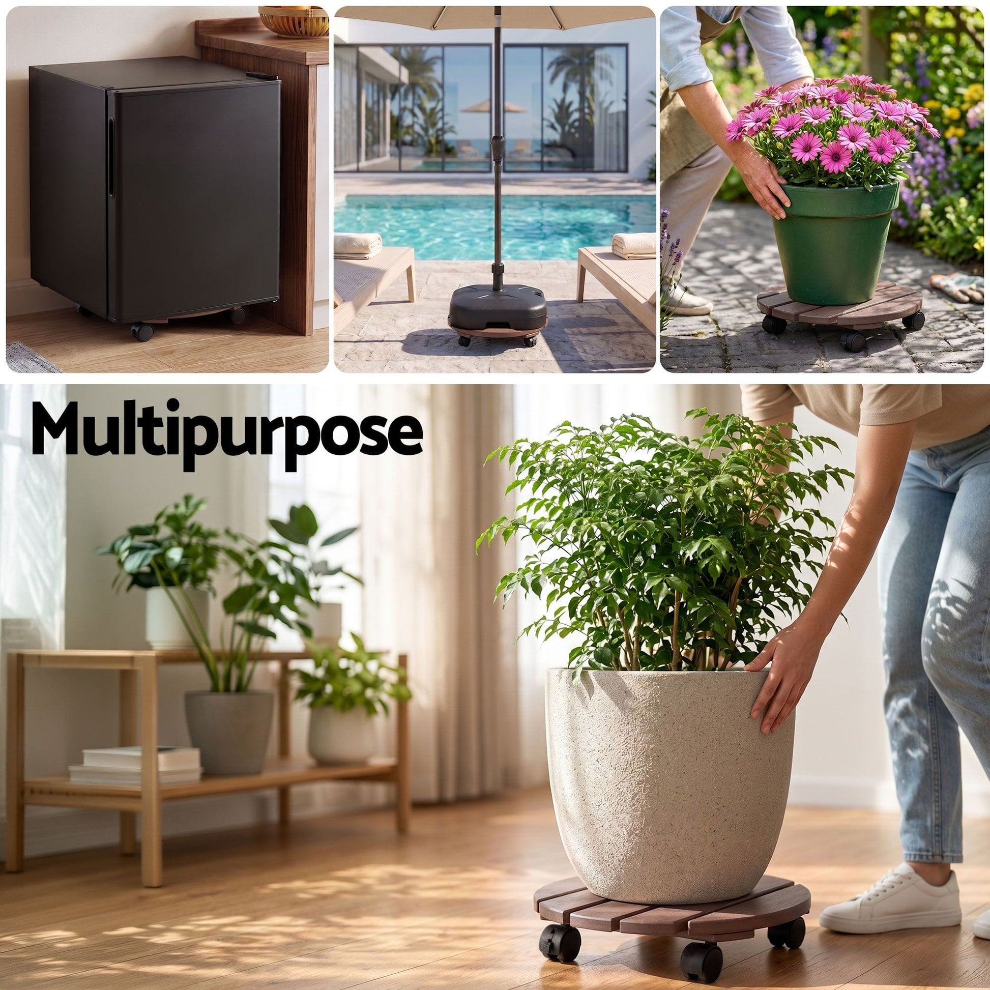 Alona.com.au Home & Garden > Garden Beds > Garden Beds & Planters Gardeon 2PC Plant Carts HDPE Plant Caddy With Lockable Wheels Rolling Brown