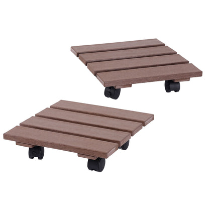 Alona.com.au Home & Garden > Garden Beds > Garden Beds & Planters Gardeon 2PC Plant Carts HDPE Plant Caddy With Lockable Wheels Rolling Brown