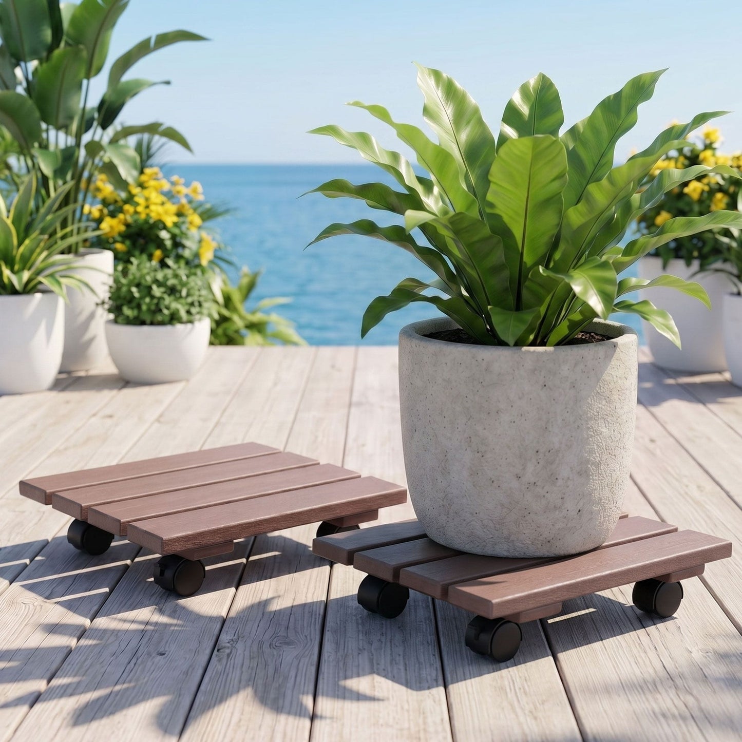 Alona.com.au Home & Garden > Garden Beds > Garden Beds & Planters Gardeon 2PC Plant Carts HDPE Plant Caddy With Lockable Wheels Rolling Brown
