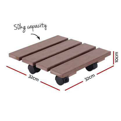 Alona.com.au Home & Garden > Garden Beds > Garden Beds & Planters Gardeon 2PC Plant Carts HDPE Plant Caddy With Lockable Wheels Rolling Brown