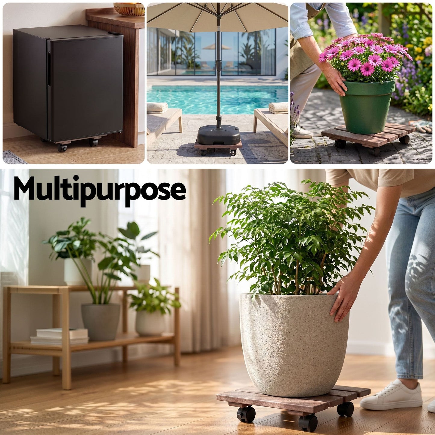 Alona.com.au Home & Garden > Garden Beds > Garden Beds & Planters Gardeon 2PC Plant Carts HDPE Plant Caddy With Lockable Wheels Rolling Brown
