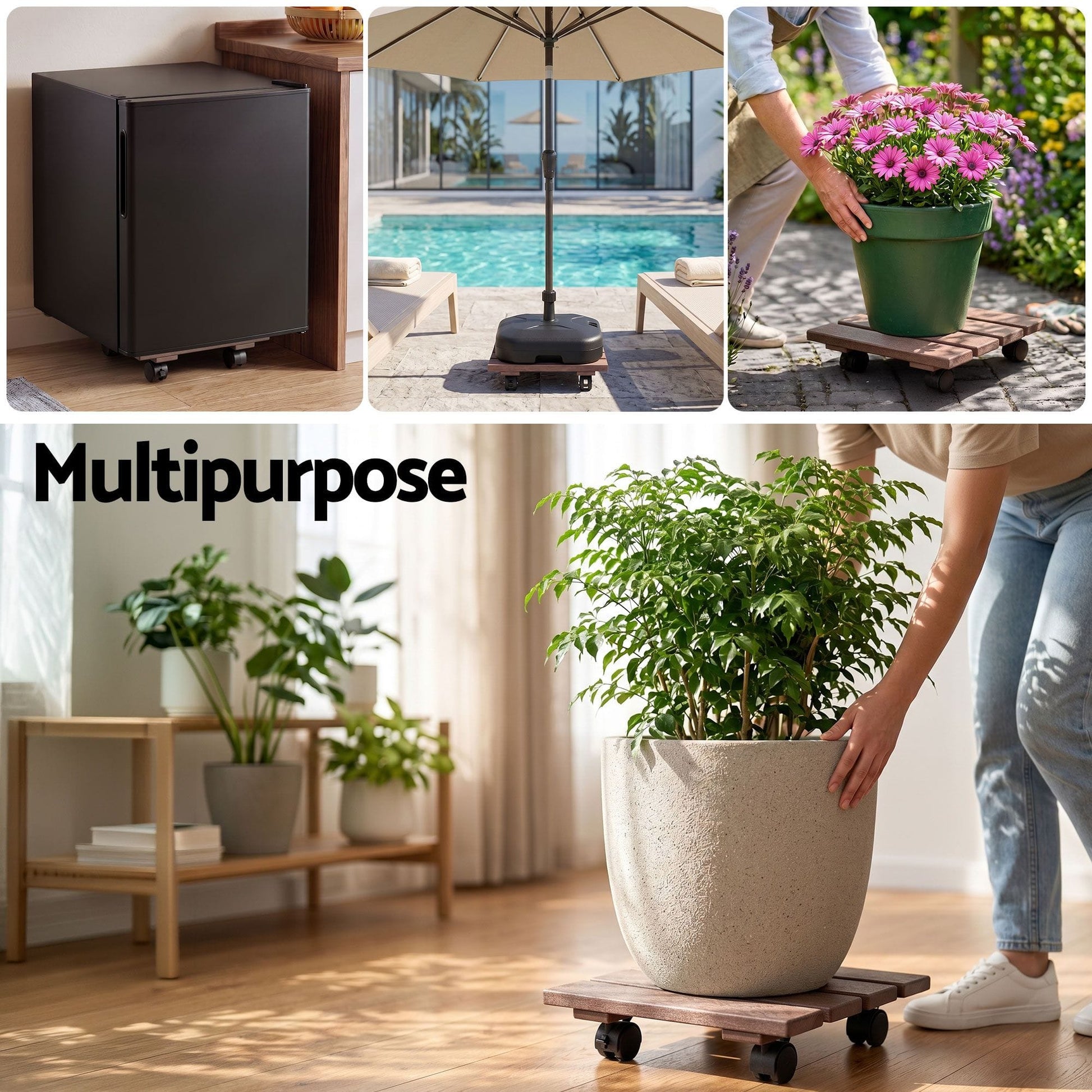 Alona.com.au Home & Garden > Garden Beds > Garden Beds & Planters Gardeon 2PC Plant Carts HDPE Plant Caddy With Lockable Wheels Rolling Brown