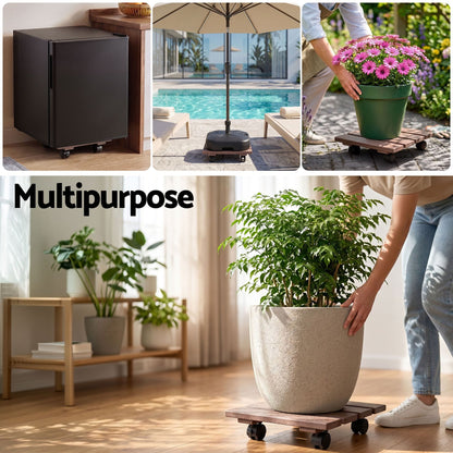 Alona.com.au Home & Garden > Garden Beds > Garden Beds & Planters Gardeon 2PC Plant Carts HDPE Plant Caddy With Lockable Wheels Rolling Brown