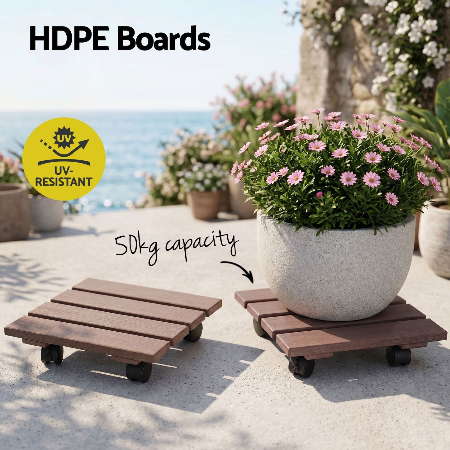 Alona.com.au Home & Garden > Garden Beds > Garden Beds & Planters Gardeon 2PC Plant Carts HDPE Plant Caddy With Lockable Wheels Rolling Brown