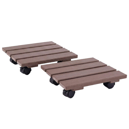 Alona.com.au Home & Garden > Garden Beds > Garden Beds & Planters Gardeon 2PC Plant Carts HDPE Plant Caddy With Lockable Wheels Rolling Brown