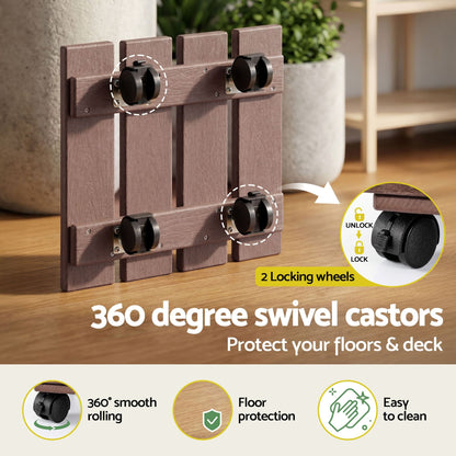 Alona.com.au Home & Garden > Garden Beds > Garden Beds & Planters Gardeon 2PC Plant Carts HDPE Plant Caddy With Lockable Wheels Rolling Brown