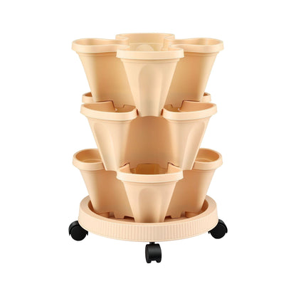 Alona.com.au Home & Garden > Garden Beds > Garden Beds & Planters Green Fingers 3 Tier Stackable Vertical Planter Tower Strawberry Pot Wheels Beige