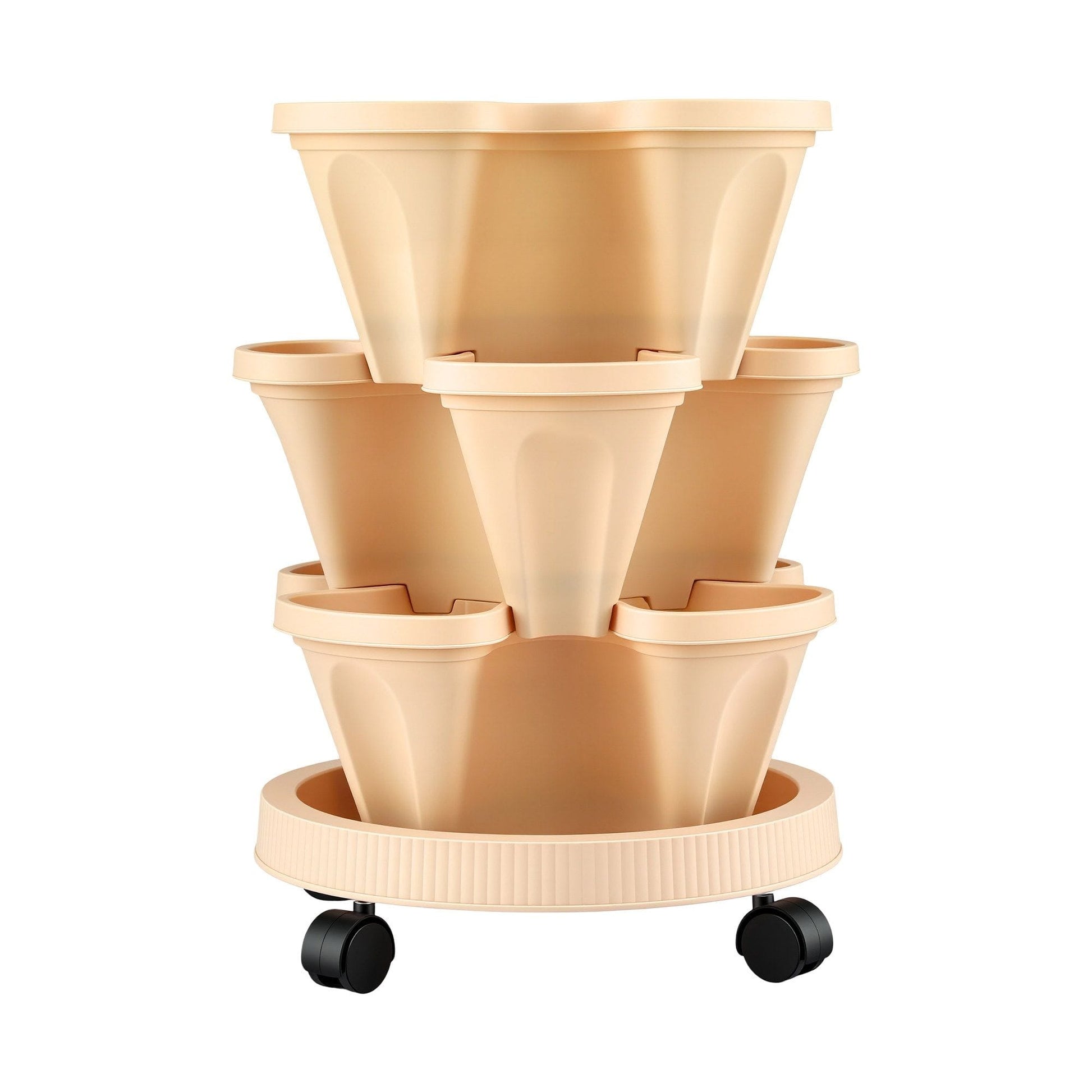 Alona.com.au Home & Garden > Garden Beds > Garden Beds & Planters Green Fingers 3 Tier Stackable Vertical Planter Tower Strawberry Pot Wheels Beige
