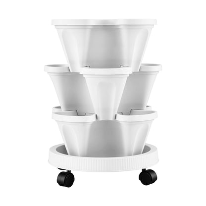 Alona.com.au Home & Garden > Garden Beds > Garden Beds & Planters Green Fingers 3 Tier Stackable Vertical Planter Tower Strawberry Pot Wheels White