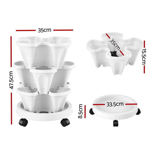 Alona.com.au Home & Garden > Garden Beds > Garden Beds & Planters Green Fingers 3 Tier Stackable Vertical Planter Tower Strawberry Pot Wheels White