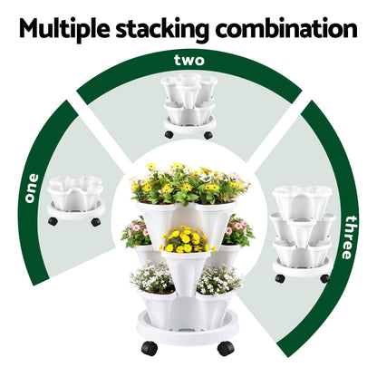 Alona.com.au Home & Garden > Garden Beds > Garden Beds & Planters Green Fingers 3 Tier Stackable Vertical Planter Tower Strawberry Pot Wheels White