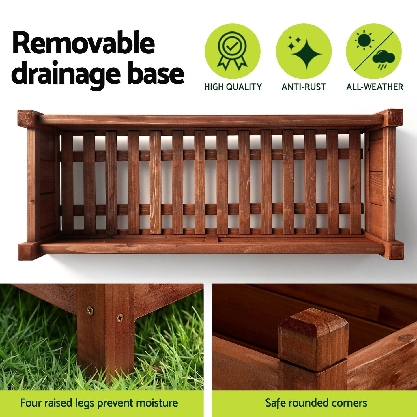 Alona.com.au Home & Garden > Garden Beds > Garden Beds & Planters Green Fingers Garden Bed Wooden Planter Box Raised Container Growing 90x30x33cm Brown