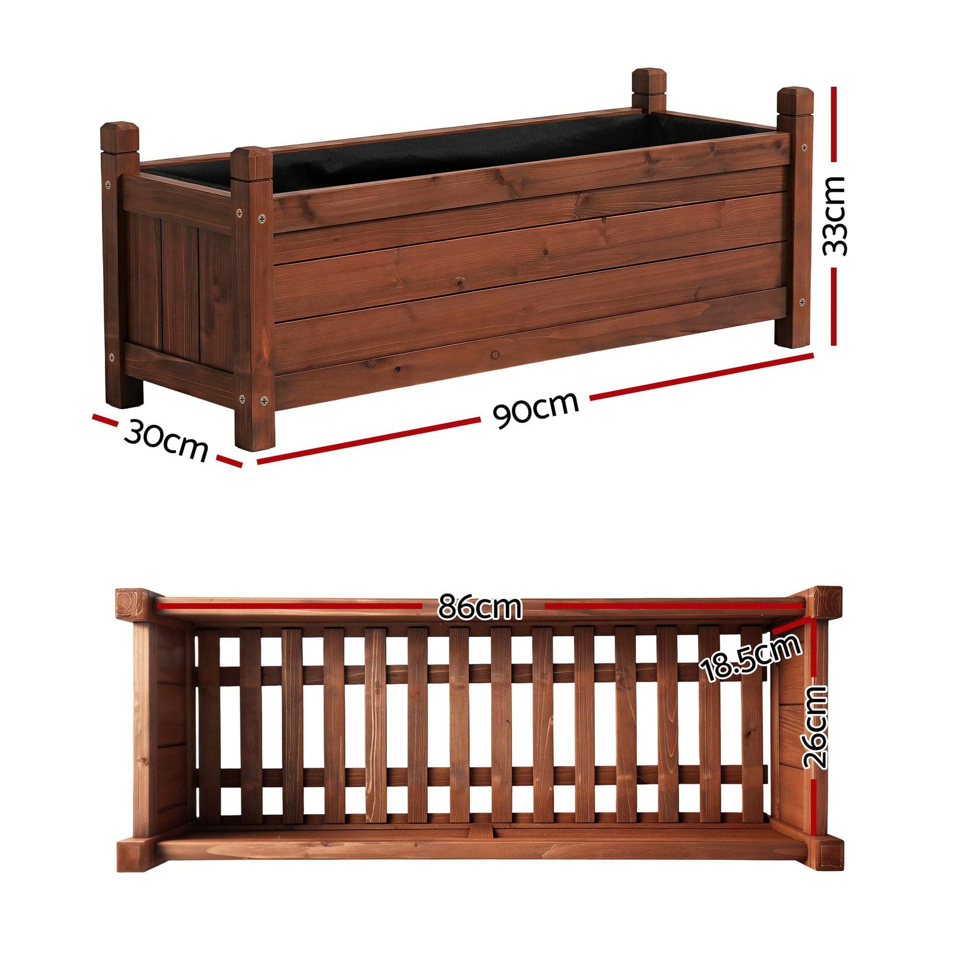 Alona.com.au Home & Garden > Garden Beds > Garden Beds & Planters Green Fingers Garden Bed Wooden Planter Box Raised Container Growing 90x30x33cm Brown