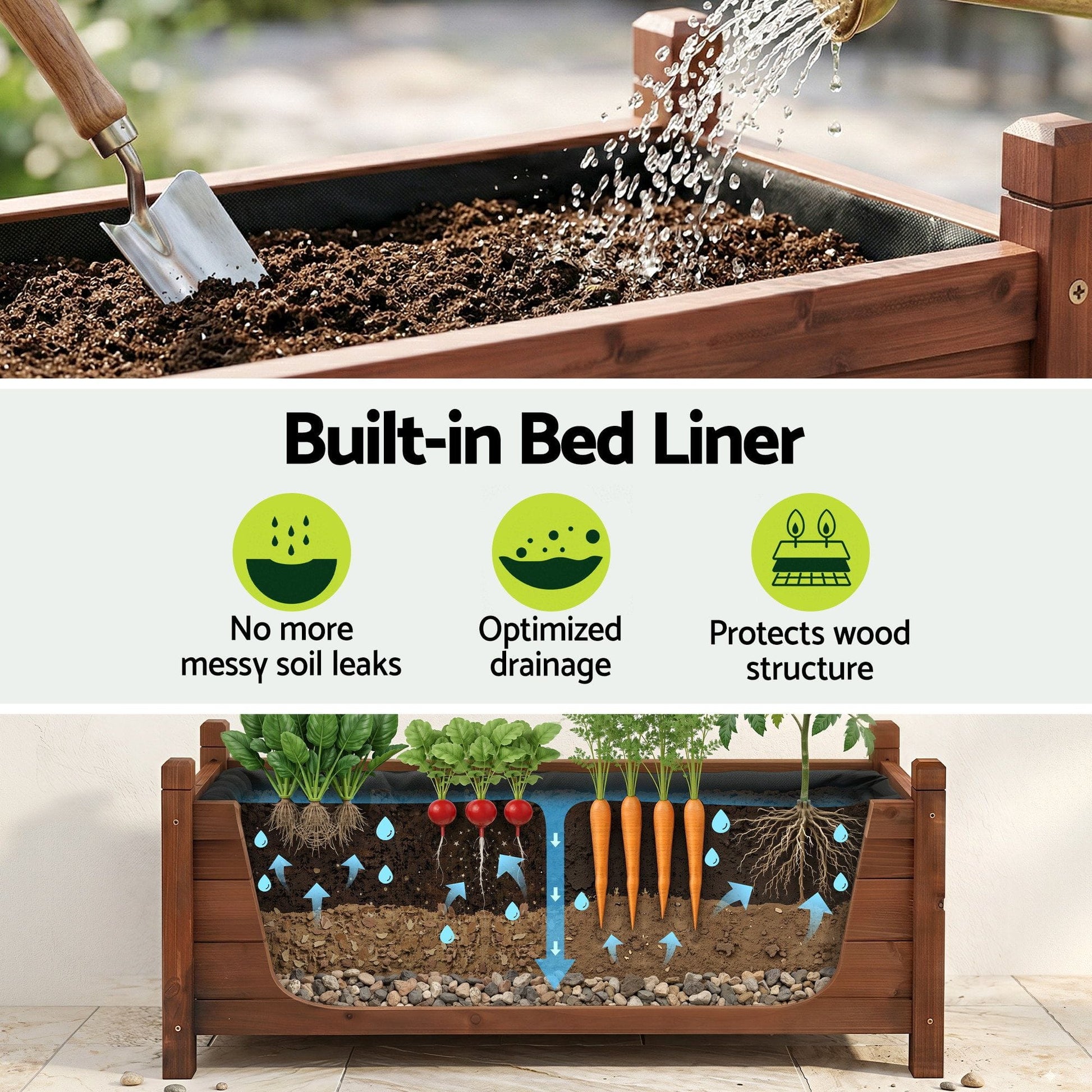 Alona.com.au Home & Garden > Garden Beds > Garden Beds & Planters Green Fingers Garden Bed Wooden Planter Box Raised Container Growing 90x30x33cm Brown