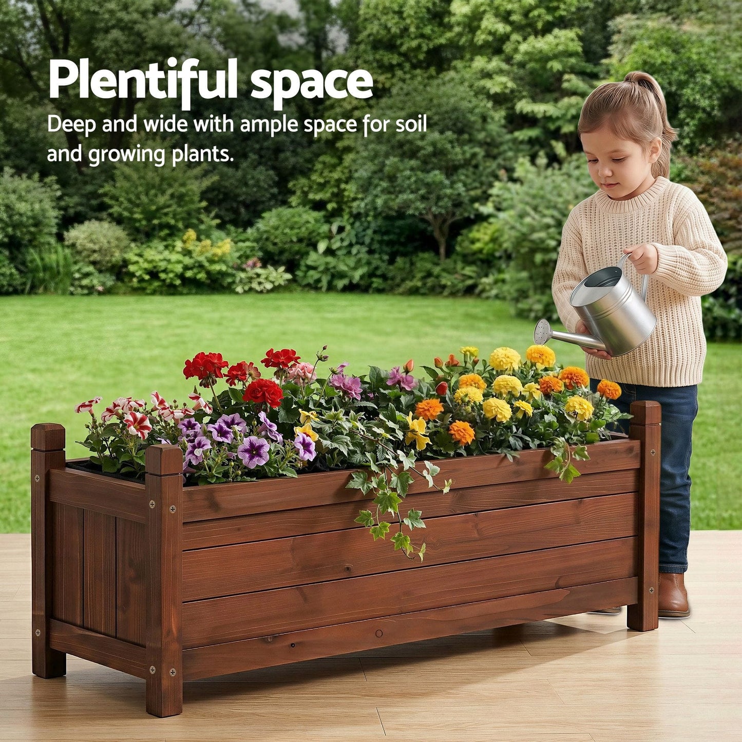 Alona.com.au Home & Garden > Garden Beds > Garden Beds & Planters Green Fingers Garden Bed Wooden Planter Box Raised Container Growing 90x30x33cm Brown