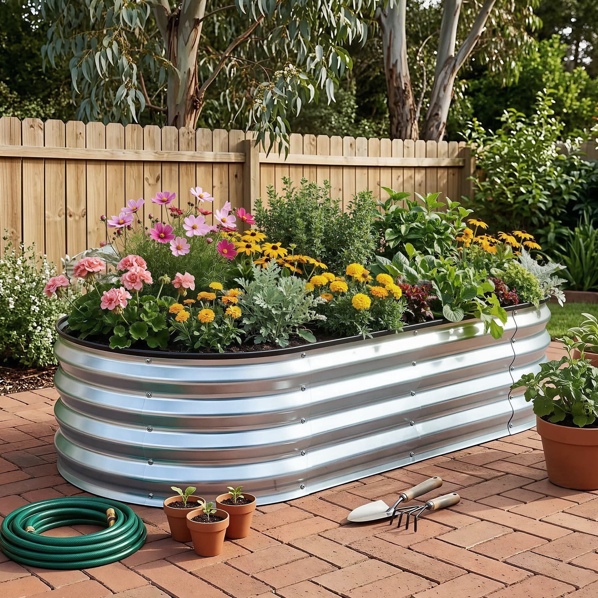 Alona.com.au Home & Garden > Garden Beds > Garden Beds & Planters Green Fingers Raised Garden Bed Galvanised Oval Metal Planter Box Large Outdoor 120x60x30cm Silver