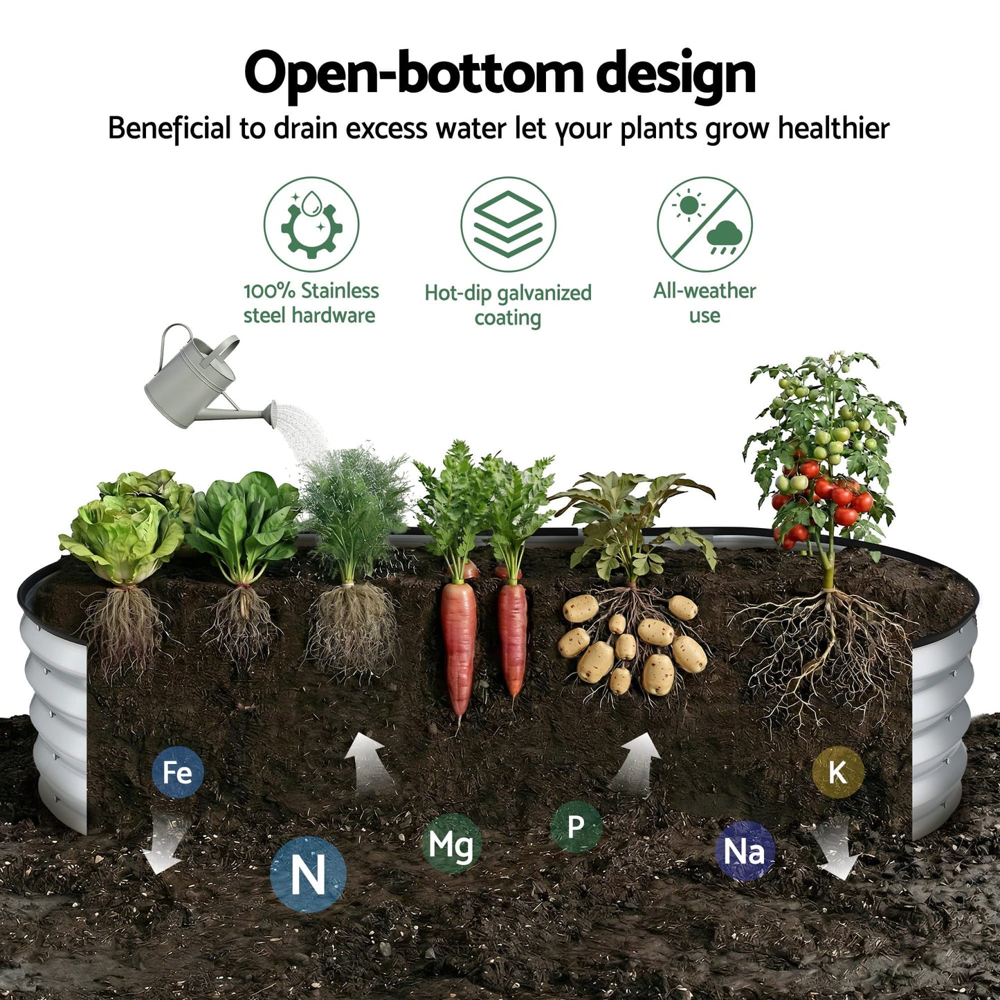 Alona.com.au Home & Garden > Garden Beds > Garden Beds & Planters Green Fingers Raised Garden Bed Galvanised Oval Metal Planter Box Large Outdoor 120x60x30cm Silver