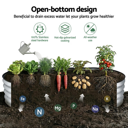Alona.com.au Home & Garden > Garden Beds > Garden Beds & Planters Green Fingers Raised Garden Bed Galvanised Oval Metal Planter Box Large Outdoor 120x60x30cm Silver