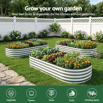 Alona.com.au Home & Garden > Garden Beds > Garden Beds & Planters Green Fingers Raised Garden Bed Galvanised Oval Metal Planter Box Large Outdoor 120x60x30cm Silver